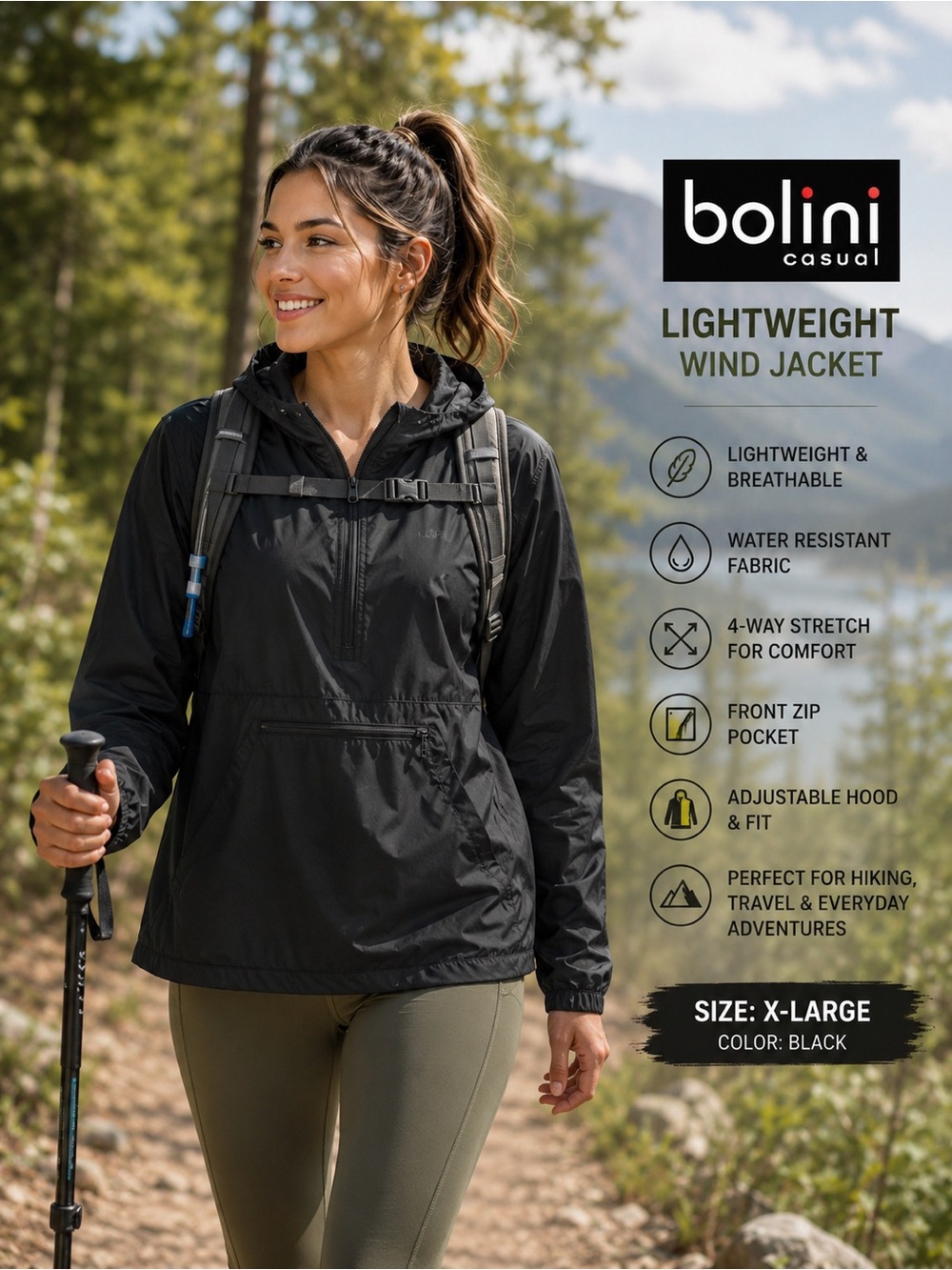 LINI Black Lightweight Women's Utility Wind Jacket